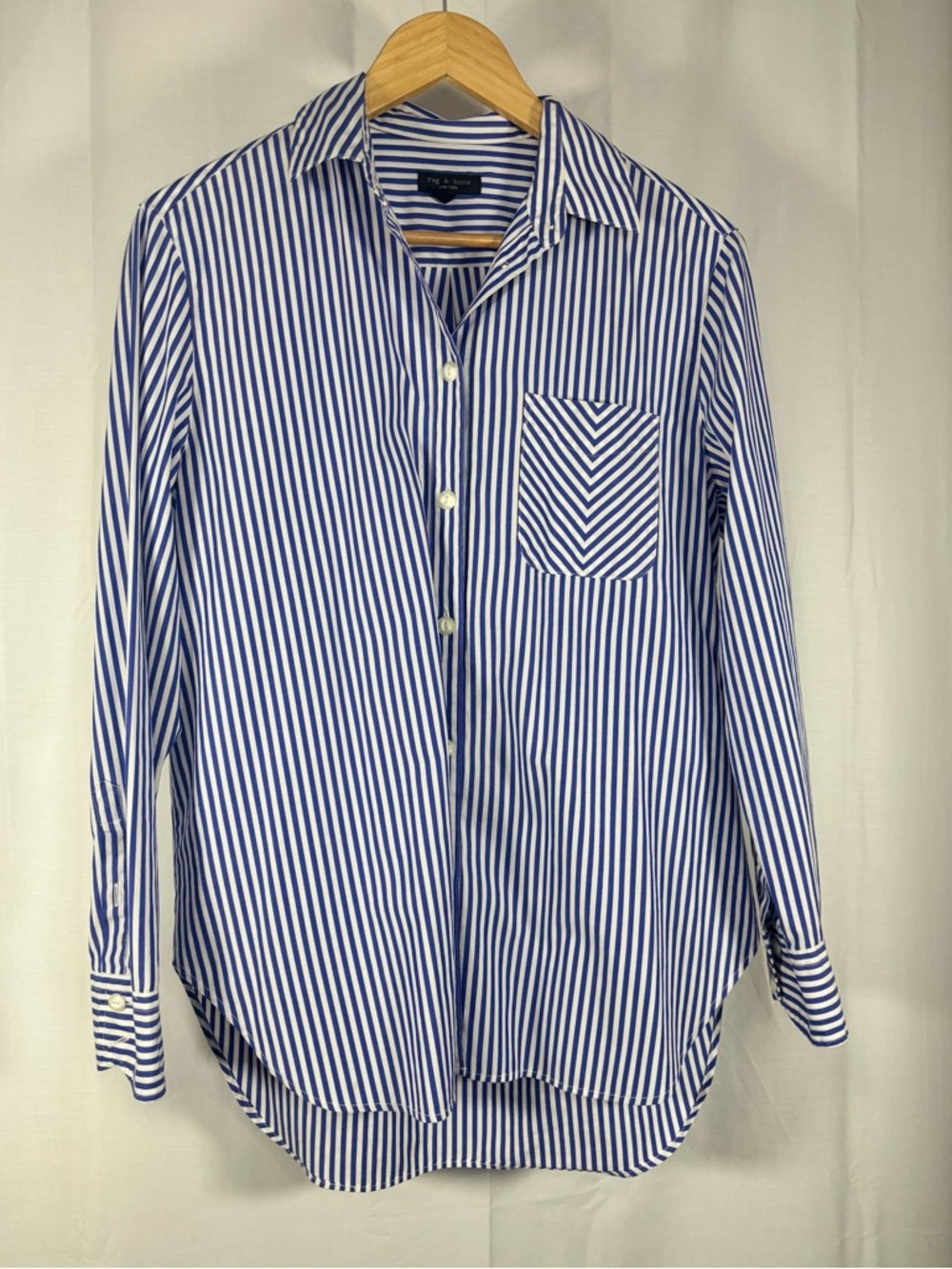 EUC RAG & BONE Women’s Blue and White Striped Button-Down Shirt Size S